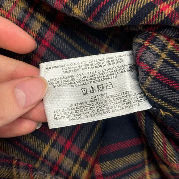 Eddie Bauer Tartan Plaid‎ Red Mens L Flannel Button Up Retro Outdoor Camp Shirt - Picture 5 of 10